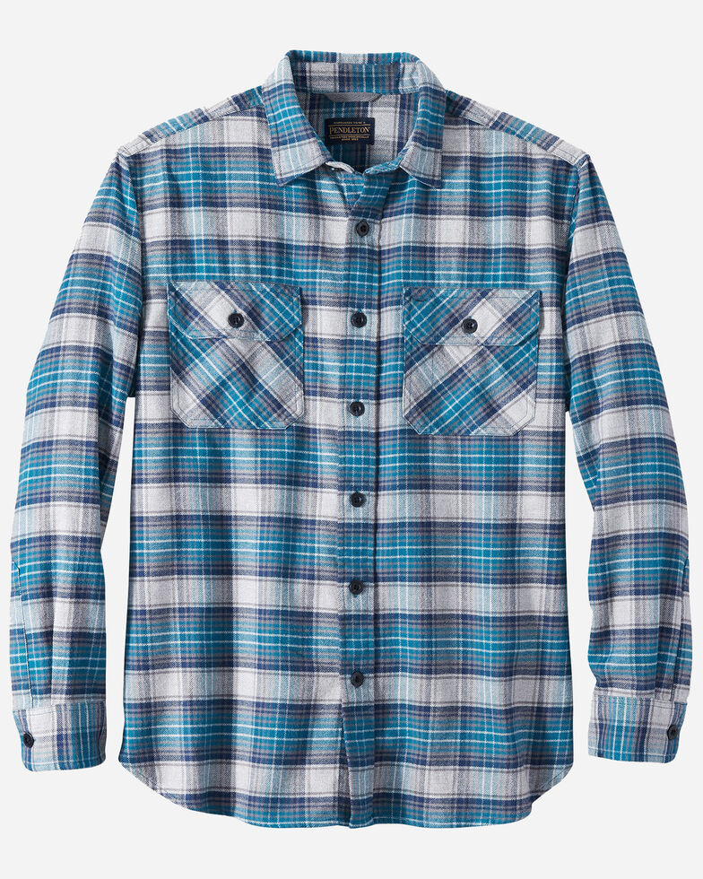 Pendleton Men's Turquoise Burnside Plaid Long Sleeve Western Flannel Shirt , Turquoise, hi-res
