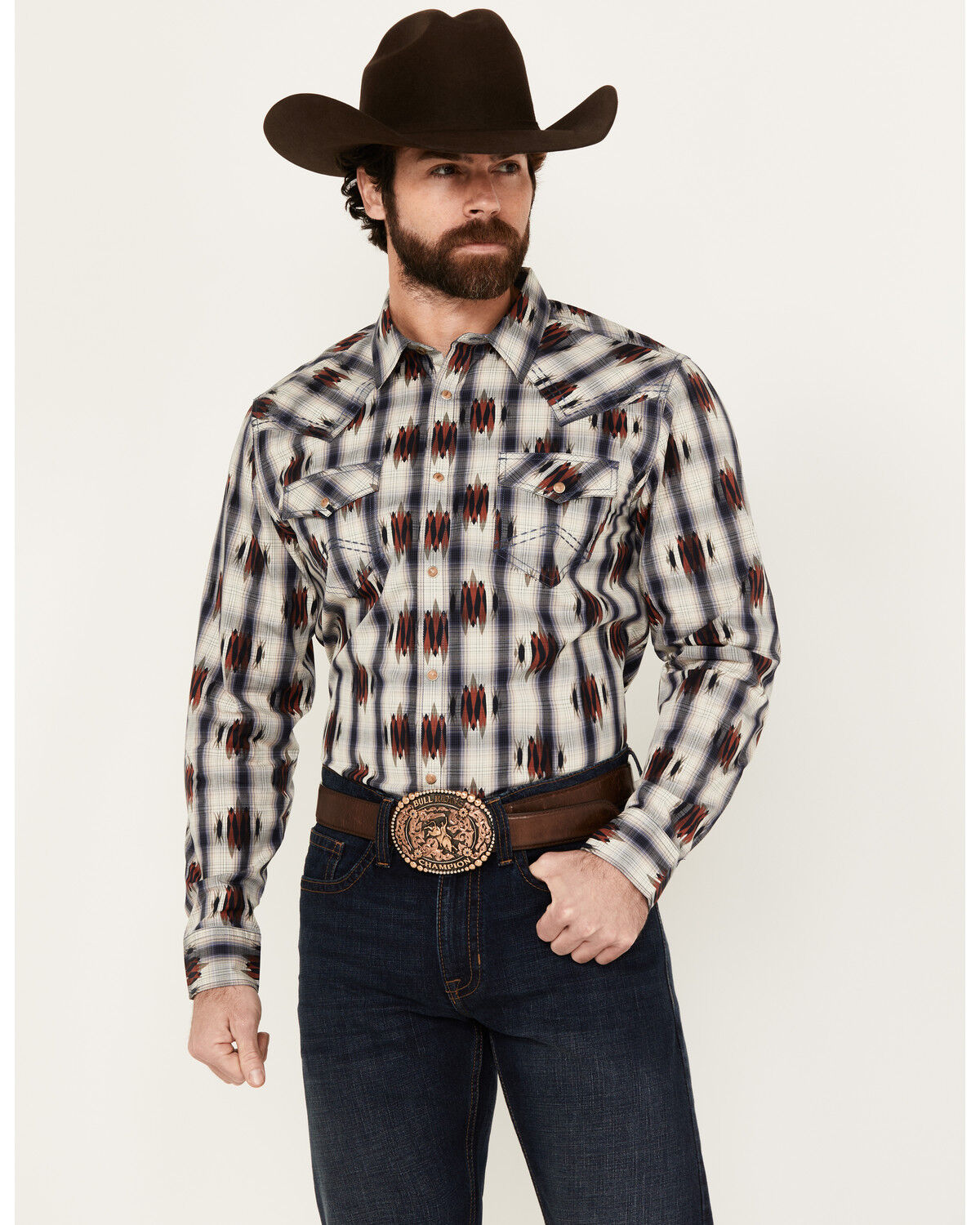 Image #1 - Cody James Men's Zion Sunset Southwestern Plaid Print Long Sleeve Snap Western Shirt, Red, hi-res