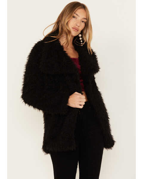 Shyanne Women's Faux Fur Fleece Coat, Black, hi-res
