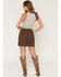Image #3 - Shyanne Women's Taylor Distressed Faux Leather Belted Mini Skirt, Brown, hi-res