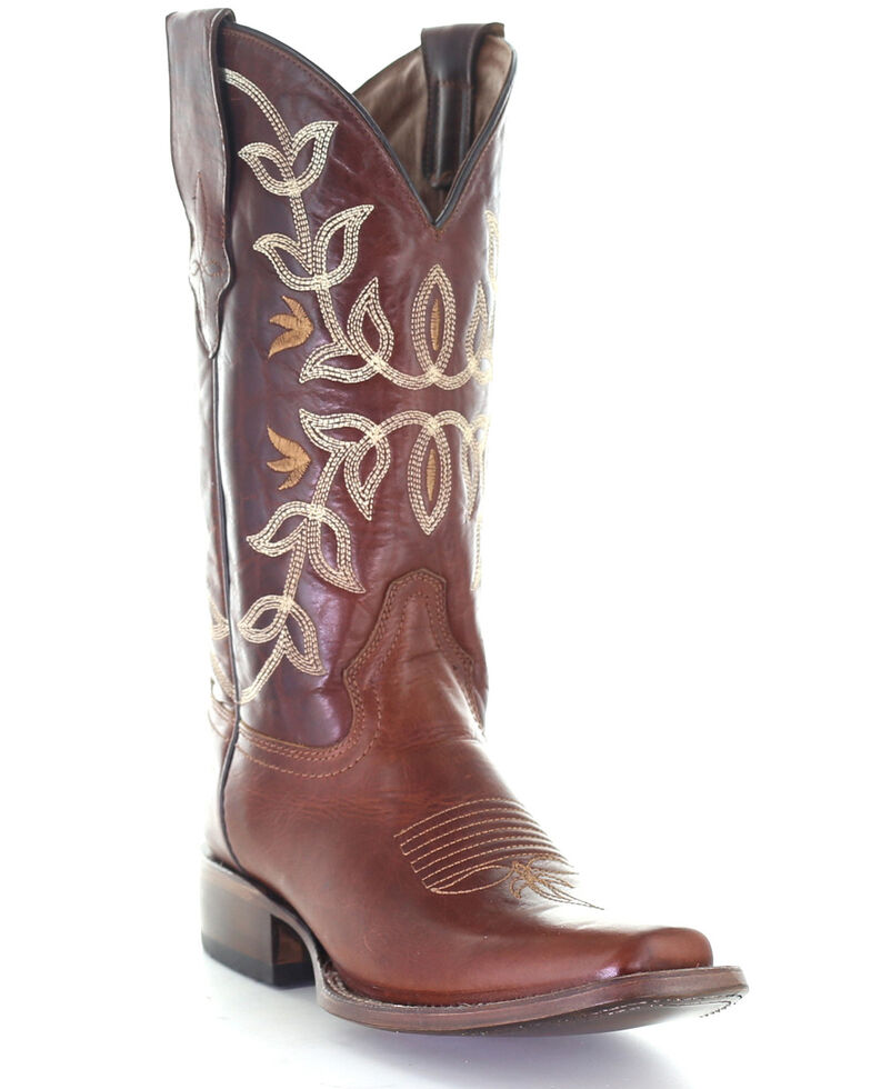 Circle G Women's Cognac Embroidery Western Boots - Square Toe, Cognac, hi-res