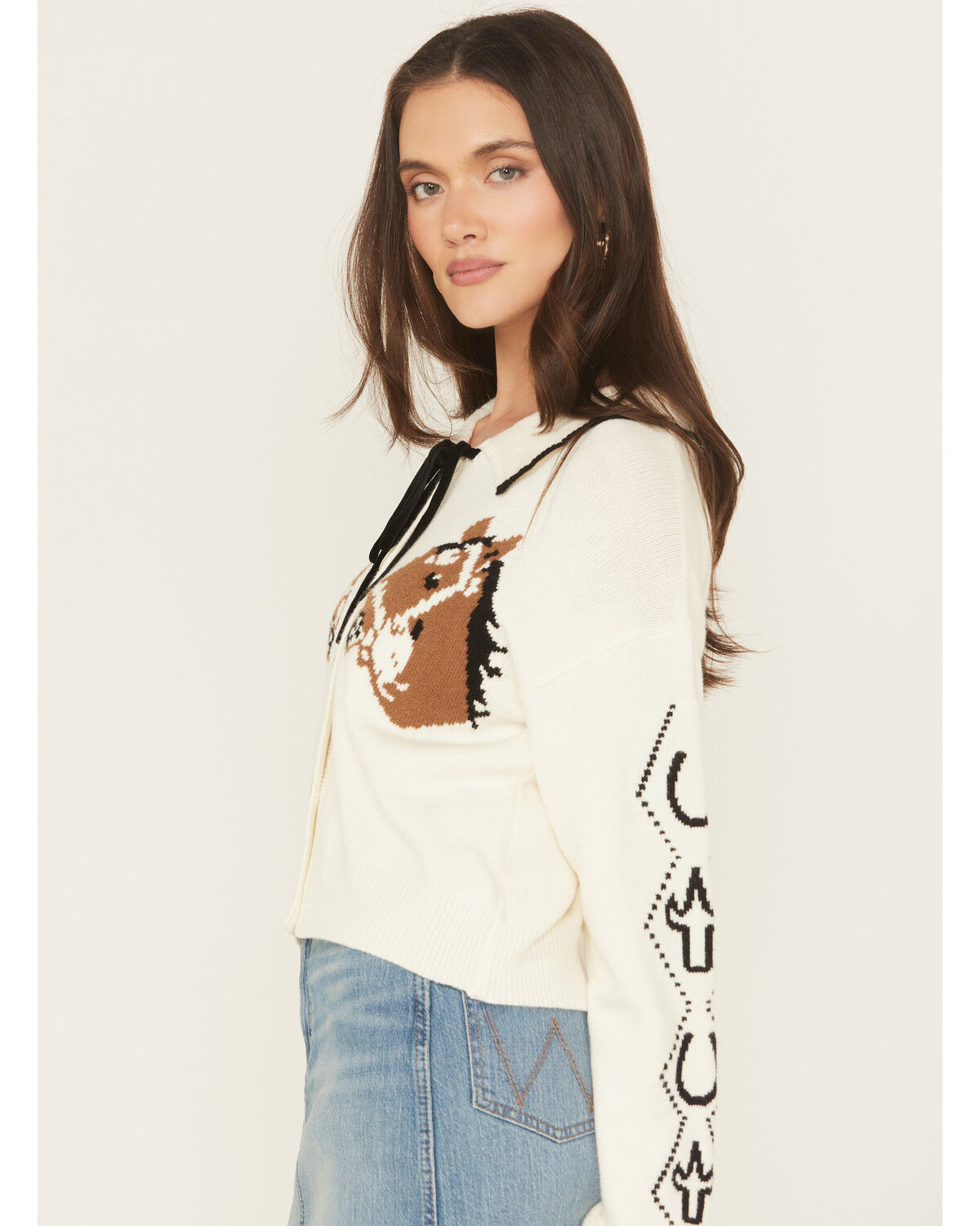 Image #2 - Blue B Women's Horse Button-Down Cardigan, Cream, hi-res