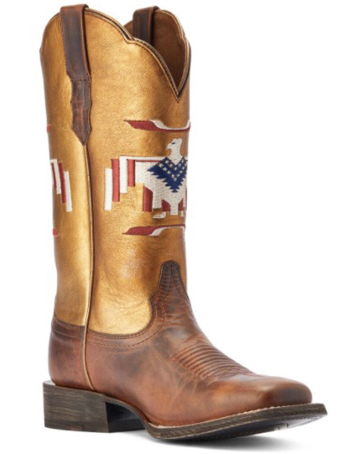 Ariat Women's Frontier Chimayo Thunderbird Embroidered Western Boots - Broad Square Toe, Gold, hi-res