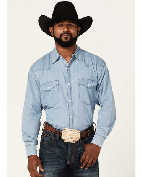 Resistol Men's Rawlins Denim Long Sleeve Snap Western Shirt, Indigo, hi-res