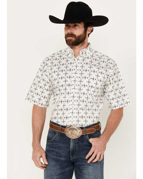 Ariat Men's Otto Southwestern Print Short Sleeve Button-Down Western Shirt - Tall , White, hi-res