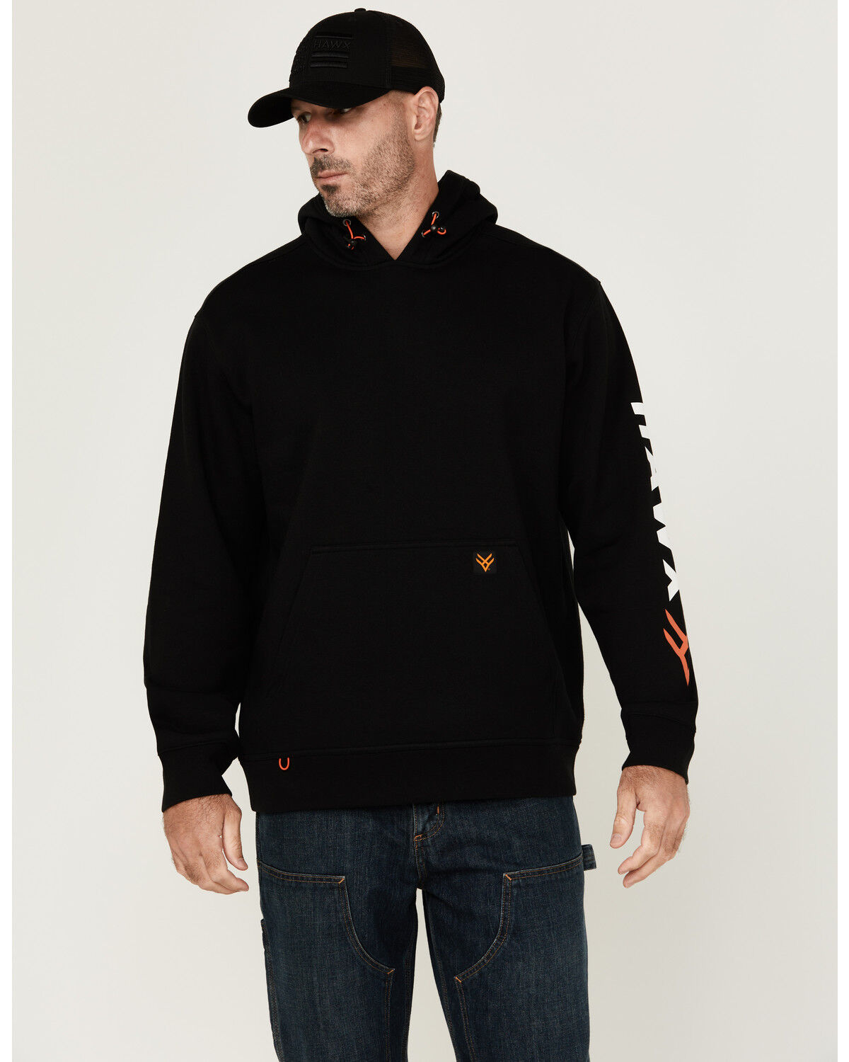 Image #1 - Hawx Men's Halstead Logo Sleeve Hooded Sweatshirt, Black, hi-res