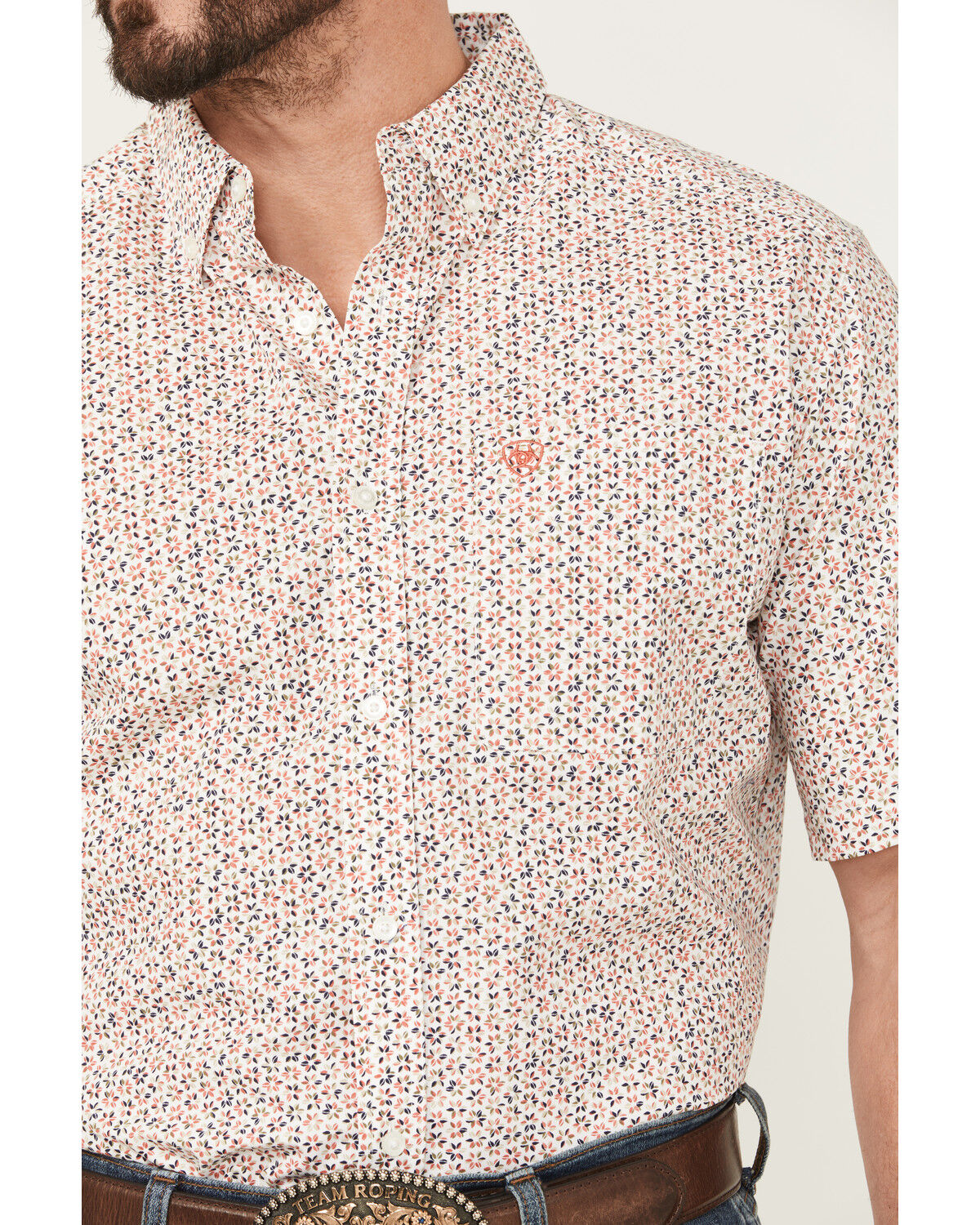 Image #3 - Ariat Men's Chapman Printed Short Sleeve Button-Down Western Shirt, White, hi-res