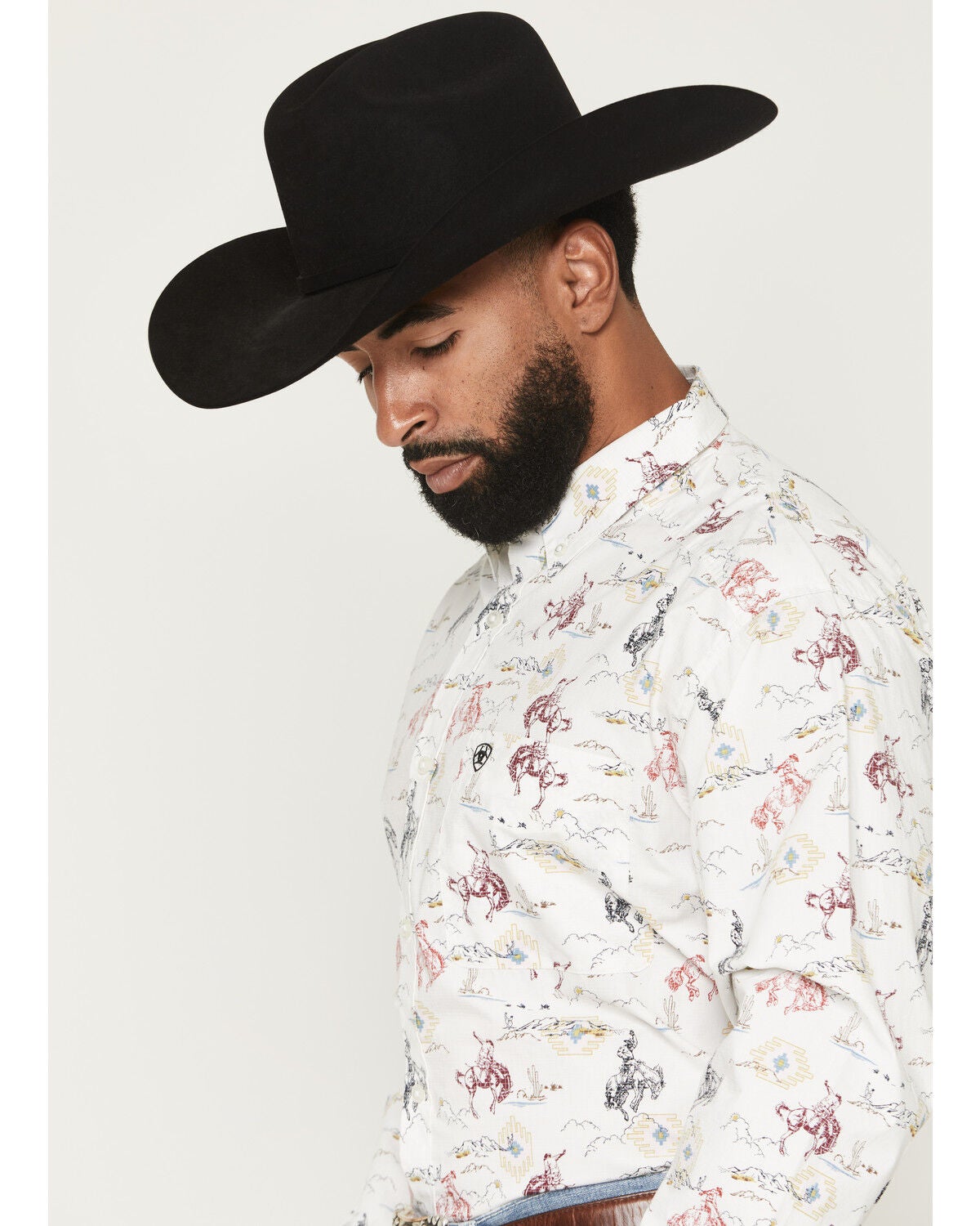 Image #2 - Ariat Men's Tabor Cowboy Print Long Sleeve Button-Down Western Shirt, White, hi-res
