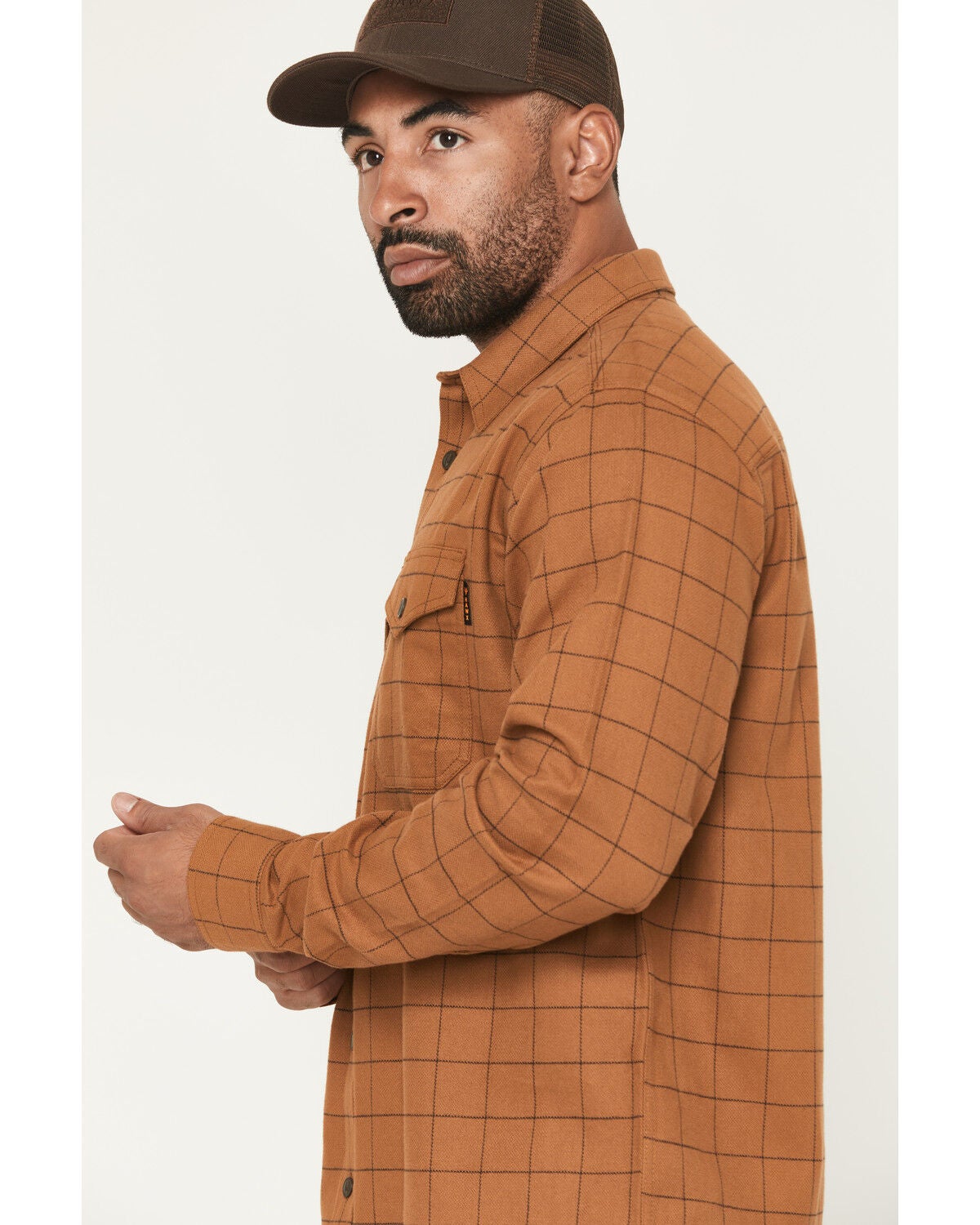 Image #2 - Hawx Men's Grid Plaid Print Long Sleeve Button-Down Flannel Shirt, Rust Copper, hi-res