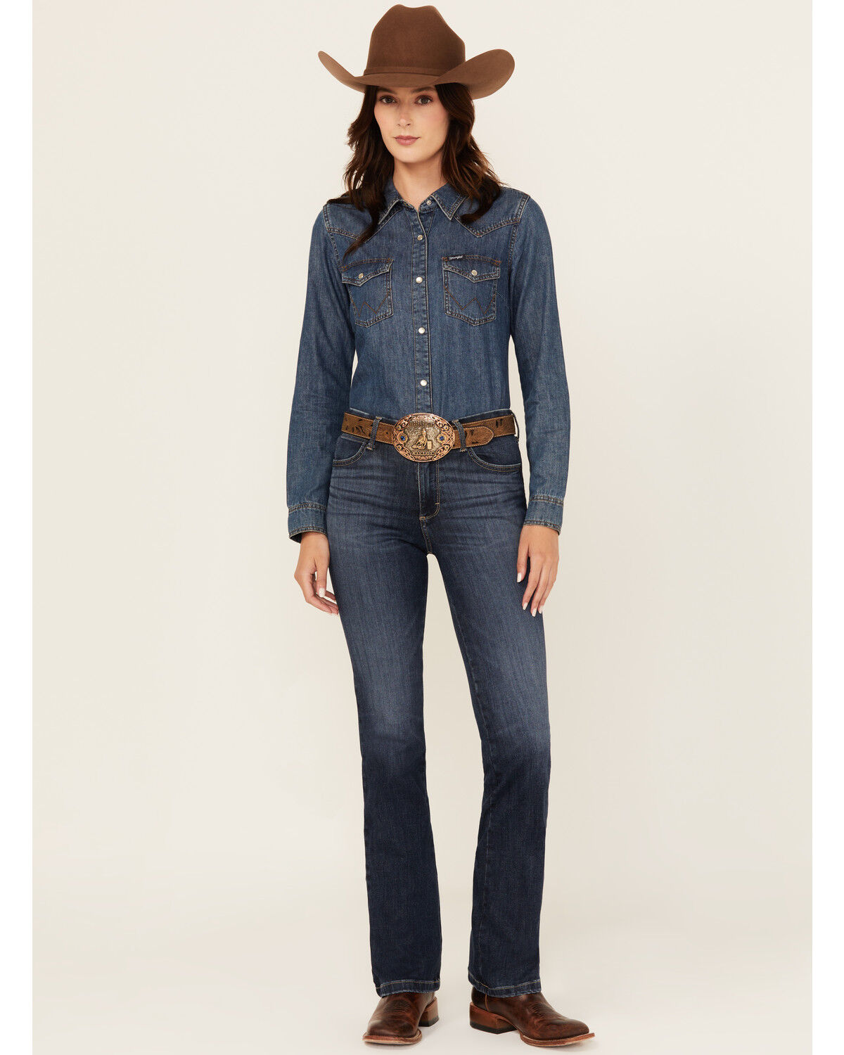 Image #1 - Wrangler Women's Lacey Dark Wash High Rise Bootcut Stretch Denim Jeans, Dark Wash, hi-res