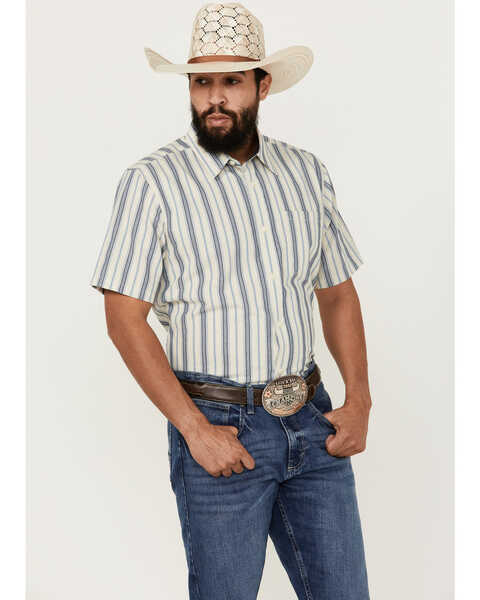 Cody James Men's Gunsmoke Dobby Striped Button-Down Short Sleeve Western Shirt - Tall , Cream, hi-res