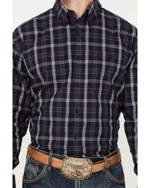 Image #3 - George Strait by Wrangler Men's Plaid Print Long Sleeve Button-Down Western Shirt, Navy, hi-res