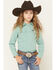 Image #1 - Wrangler Girls' Solid Long Sleeve Snap Western Shirt, Teal, hi-res