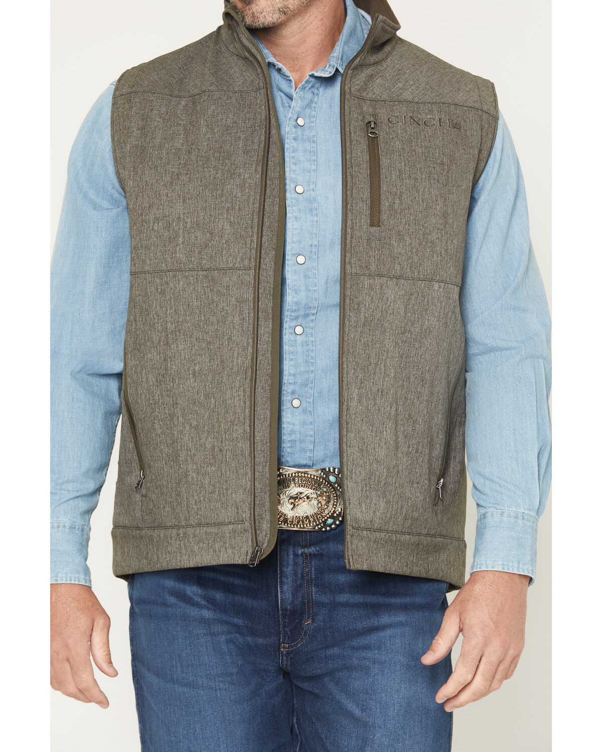 Image #3 - Cinch Men's Bonded Concealed Carry Softshell Vest, Olive, hi-res