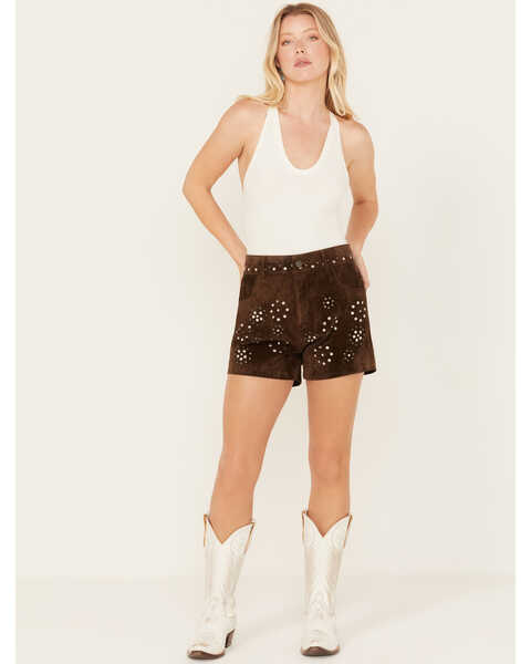 Driftwood Women's High Rise Studded Shorts , Chocolate, hi-res