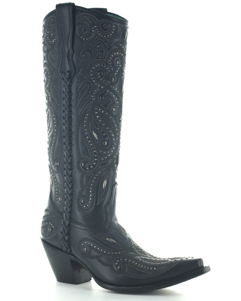 Corral Women's Black Laser & Embroidery Western Boots - Snip Toe, Black, hi-res
