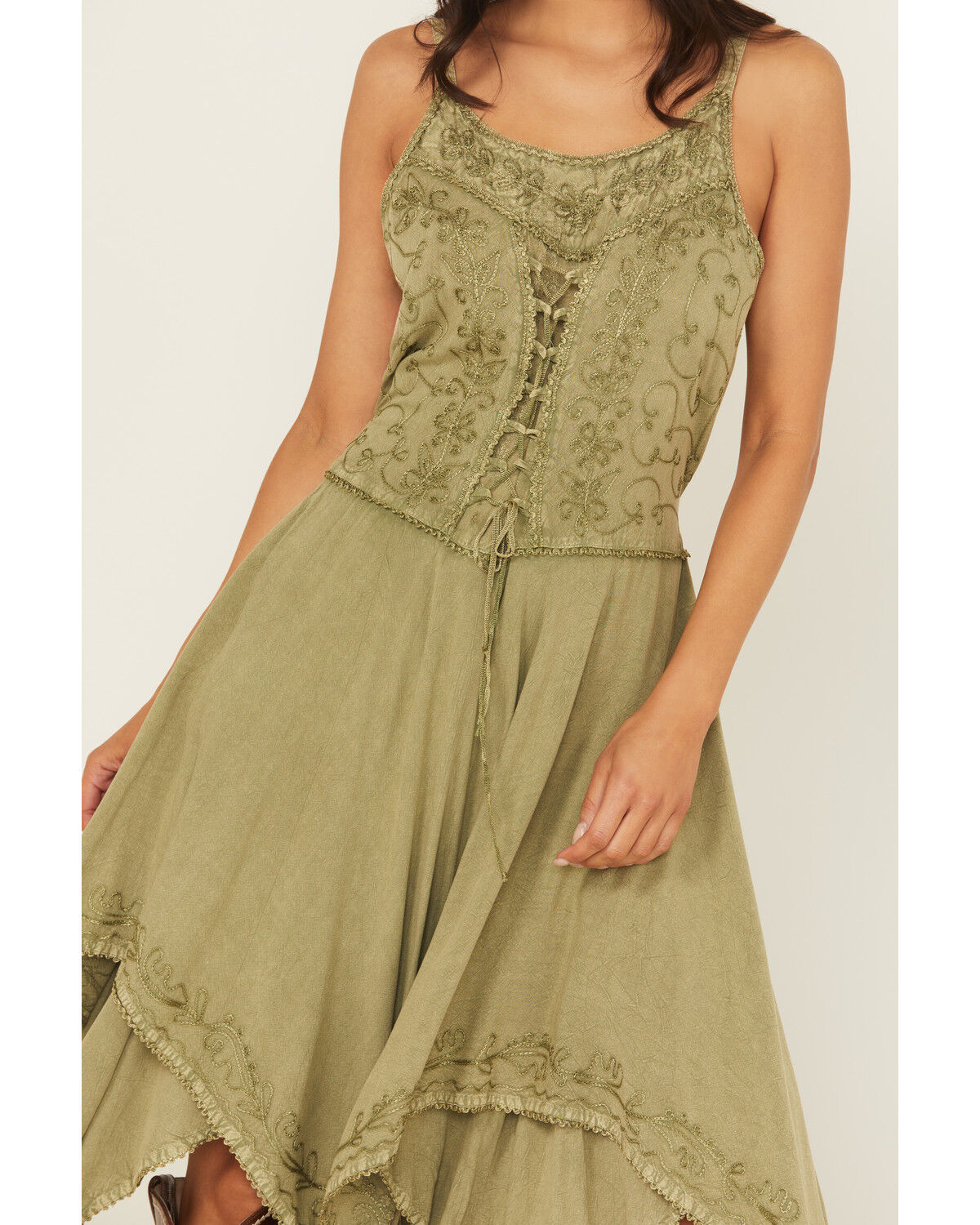Image #3 - Scully Women's Sleeveless Hanky Hem Jacquard Midi Dress, Olive, hi-res