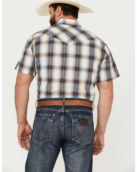 Rodeo Clothing Men's Plaid Print Short Sleeve Snap Western Shirt, Yellow, hi-res