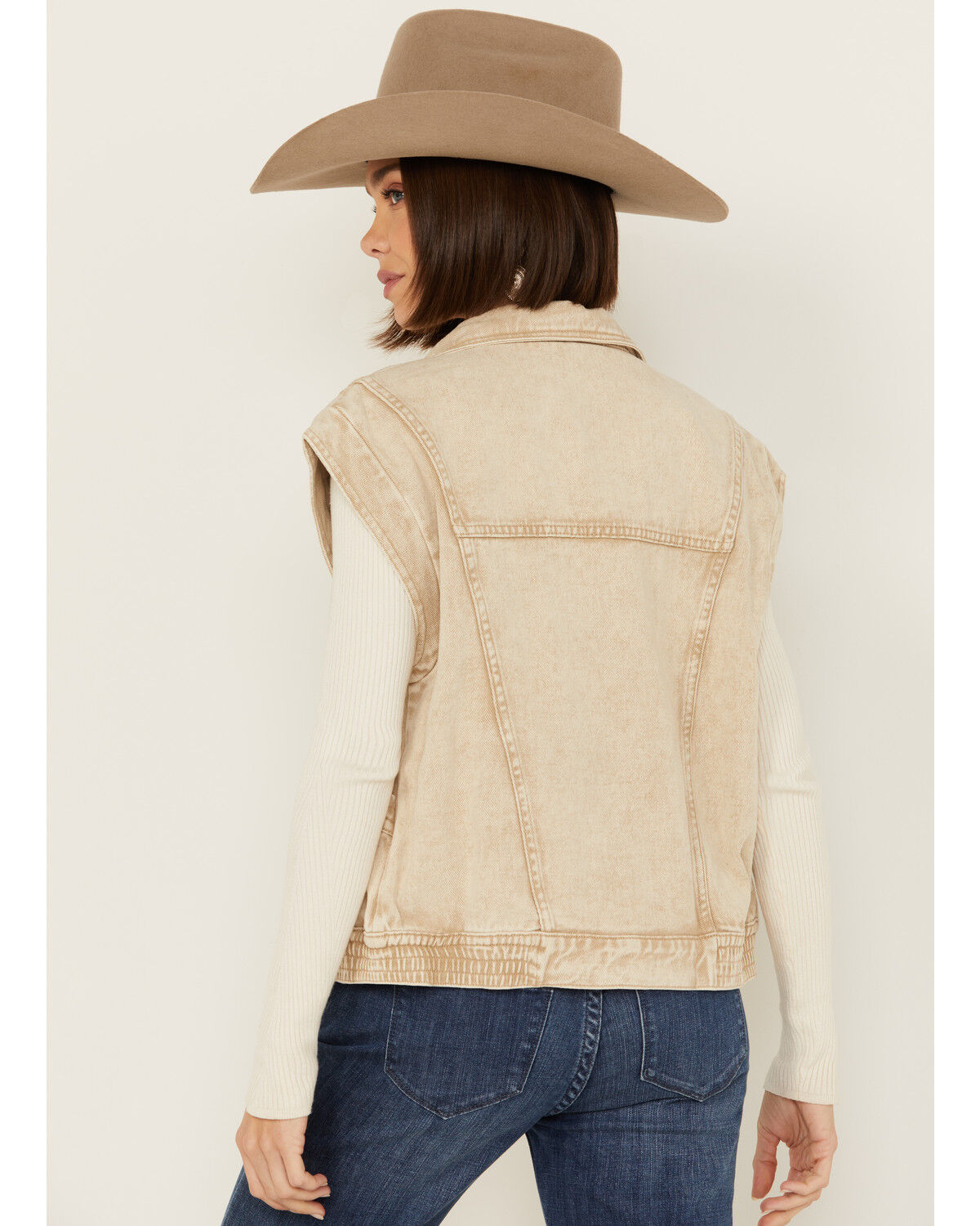 Image #4 - Revel Women's Button-Down Denim Vest, Tan, hi-res