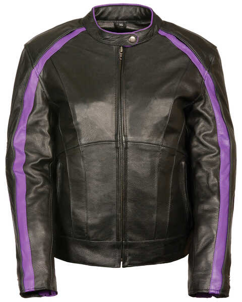 Milwaukee Leather Women's Stud & Wing Leather Jacket - 5XL, Black/purple, hi-res