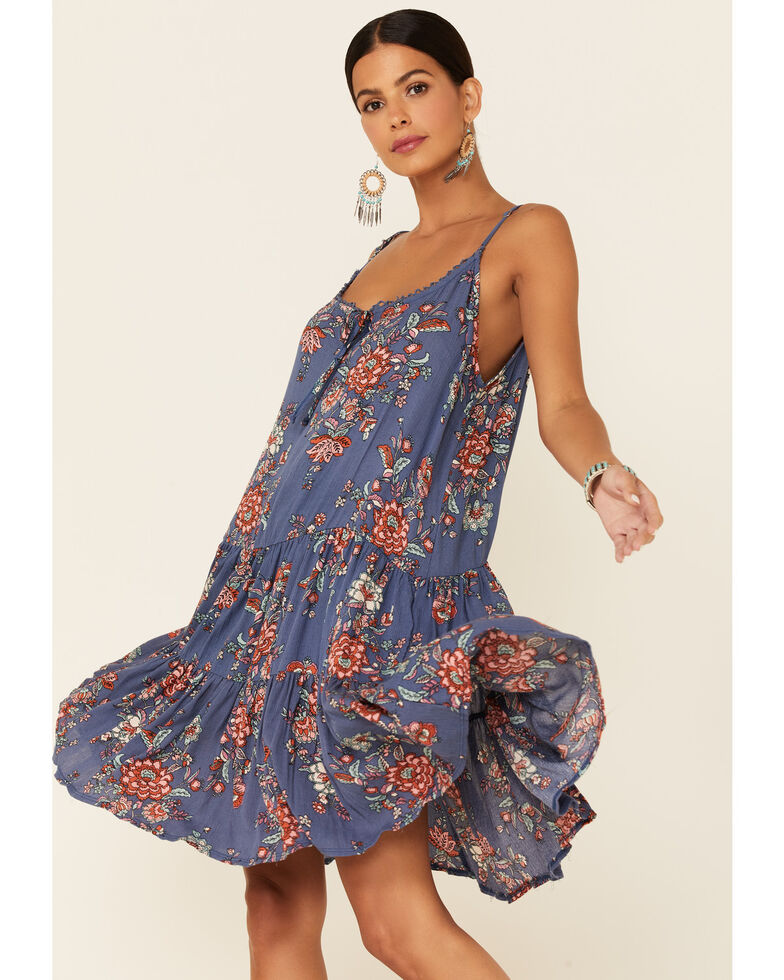 Wild Moss Women's Navy Boho Floral Dress , Navy, hi-res
