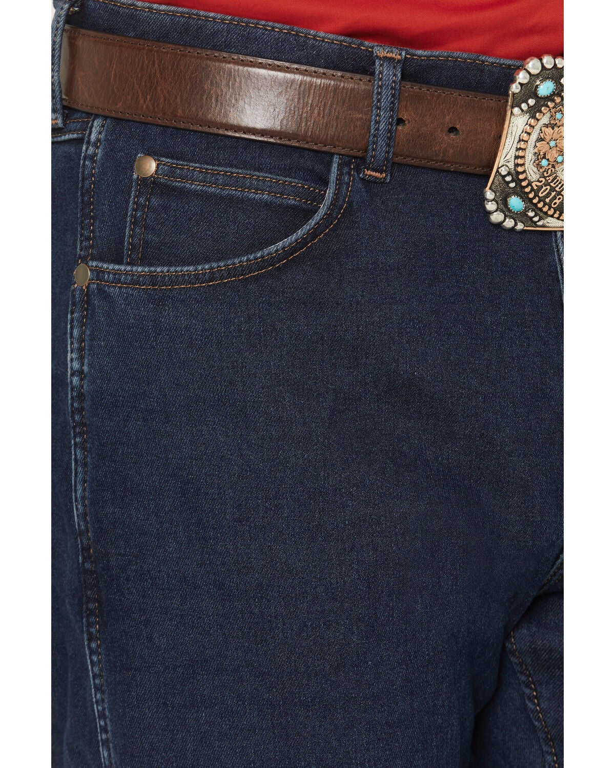 Image #2 - Wrangler Men's 14MWZ Cowboy Cut&reg; Dark Wash Flannel Lined Straight Stretch Denim Jeans, Dark Wash, hi-res