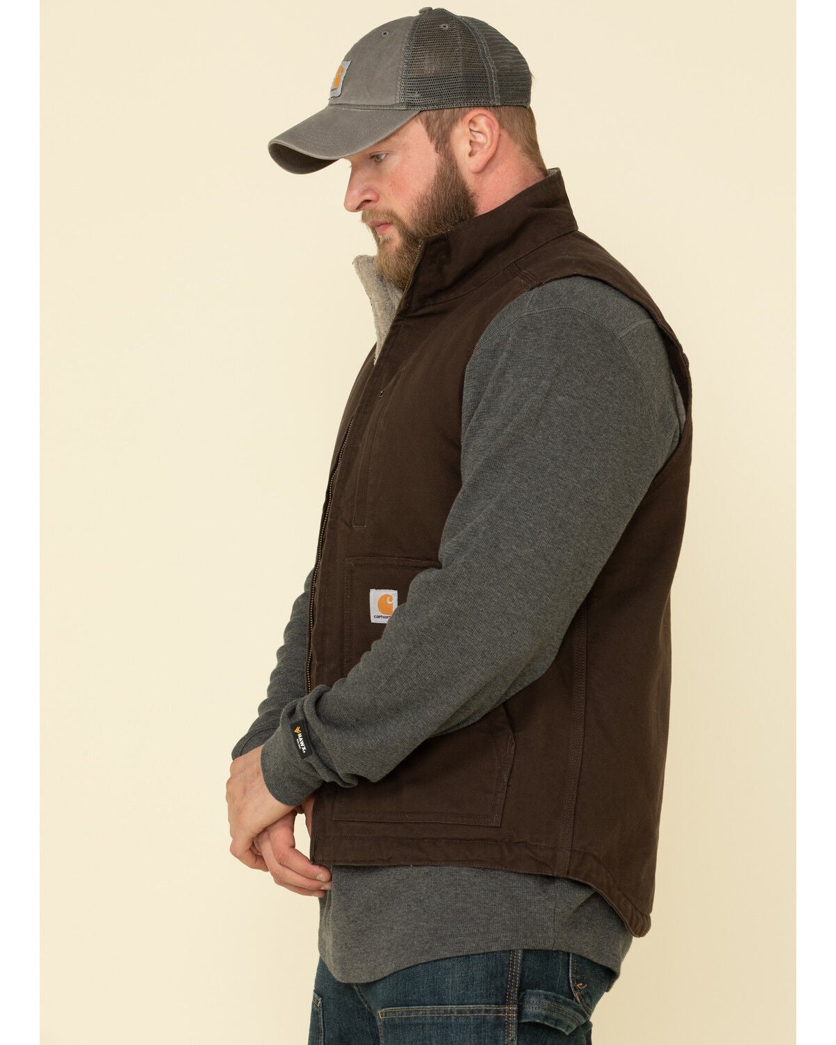 Carhartt Men's Tall XL Dark Brown Washed Duck Sherpa Lined Mock Neck Vest