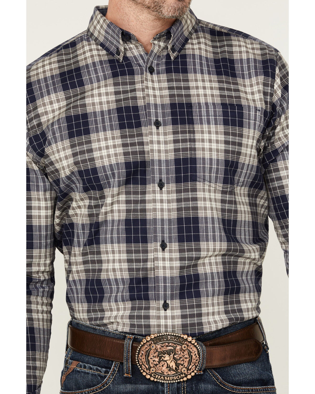 Image #3 - Cody James Men's Howdy Plaid Print Long Sleeve Button-Down Stretch Western Shirt, Navy, hi-res