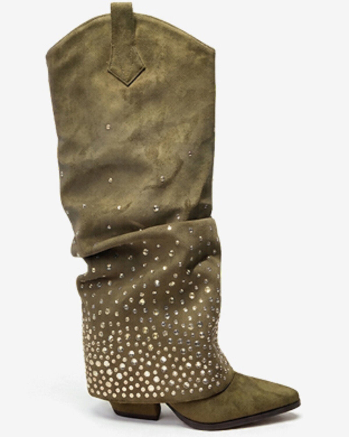 Image #1 - Azalea Wang Women's Amiah Embellished Western Boots - Round Toe, Olive, hi-res