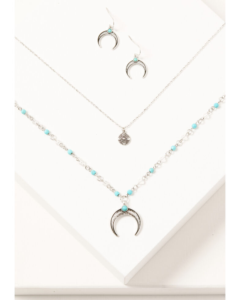 Shyanne Women's Silver 2-piece Turquoise Beaded & Layered Crescent Jewelry Set, Silver, hi-res