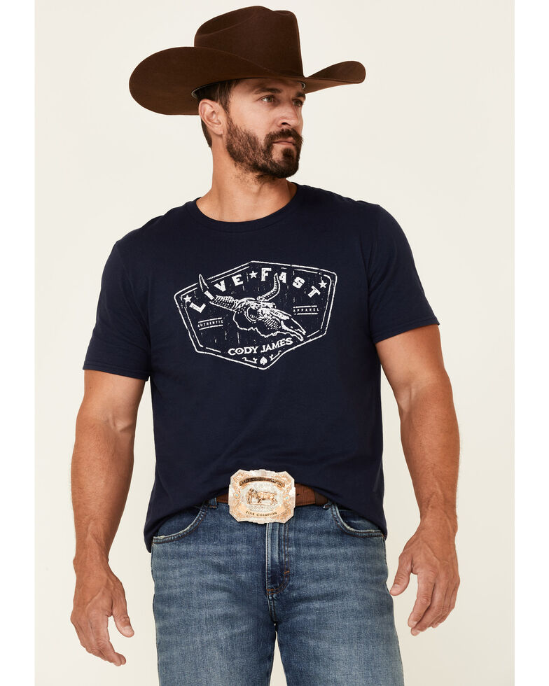 Cody James Men's Navy Live Fast Skull Graphic Short Sleeve T-Shirt , Navy, hi-res