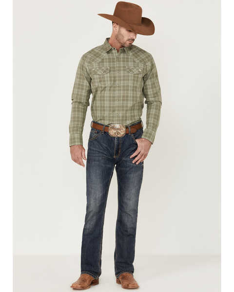 Blue Ranchwear Men's Ash Yarn-Dye Plaid Long Sleeve Snap Western Shirt , Ash, hi-res