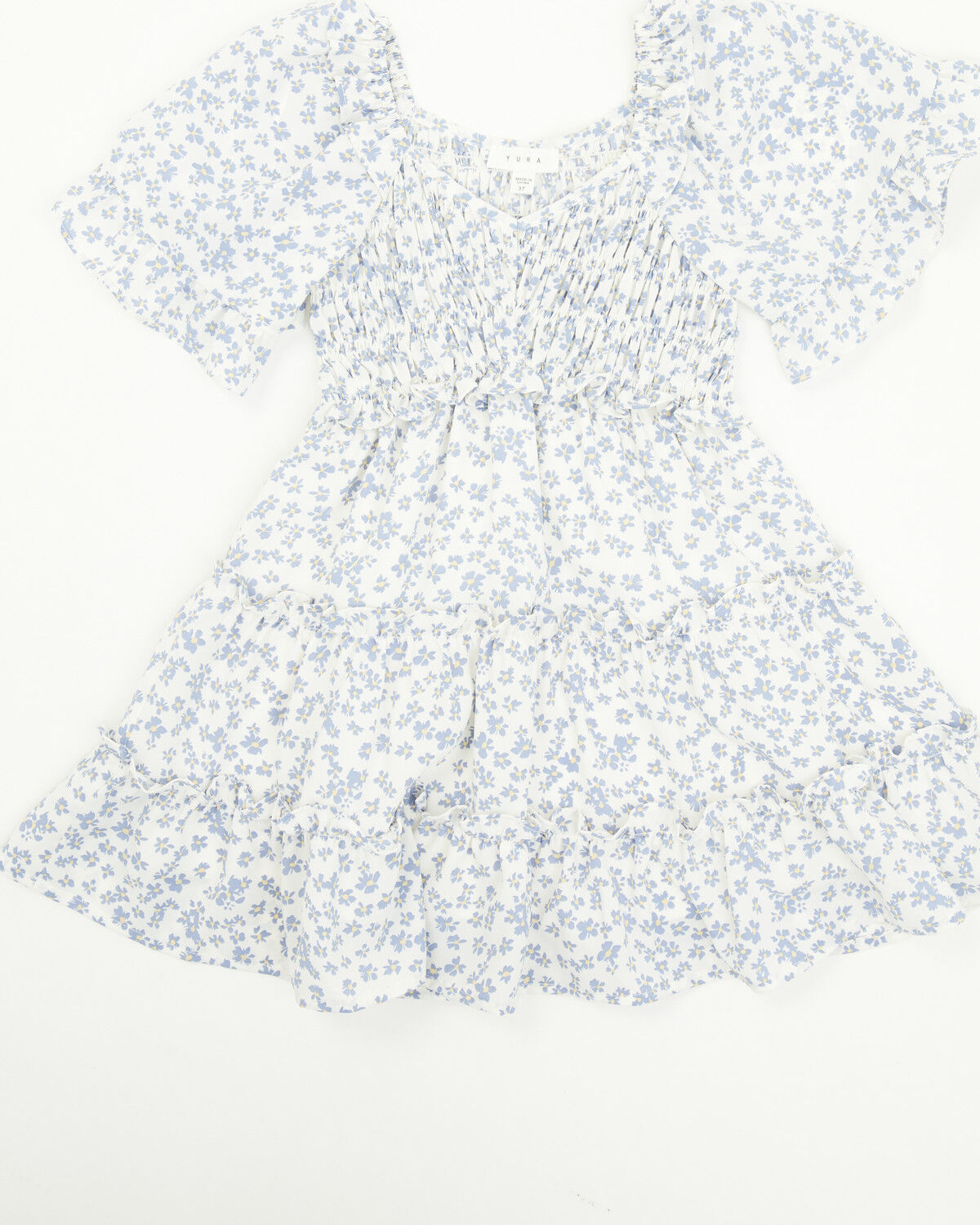 Image #1 - Yura Toddler Girls' Floral Print Puff Sleeve Dress, Blue, hi-res