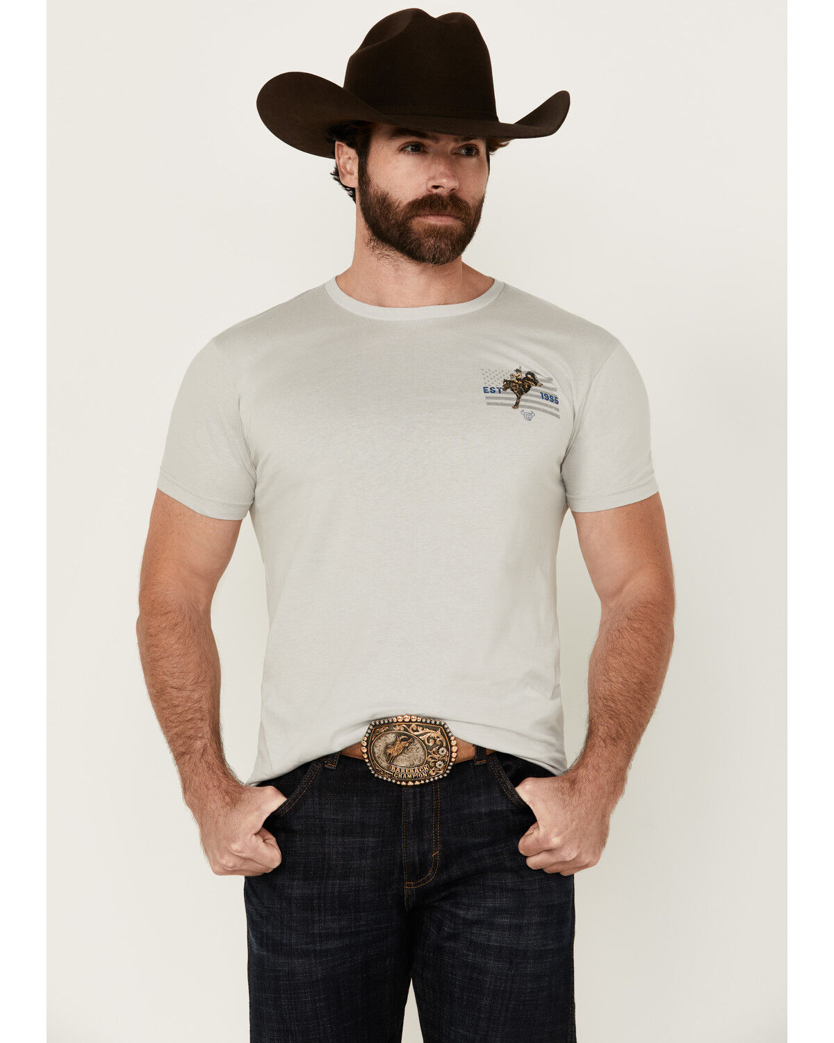 Image #2 - Cowboy Hardware Men's American Made Short Sleeve Graphic T-Shirt, Light Grey, hi-res