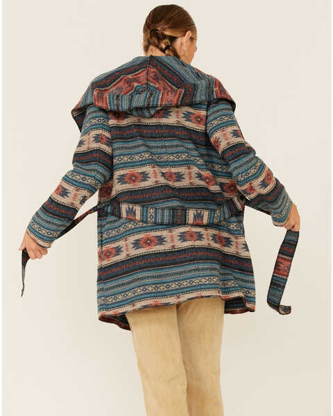 Image #3 - Cripple Creek Women's Turquoise Navajo Tie-Front Blanket Hooded Wrap Jacket , , hi-res