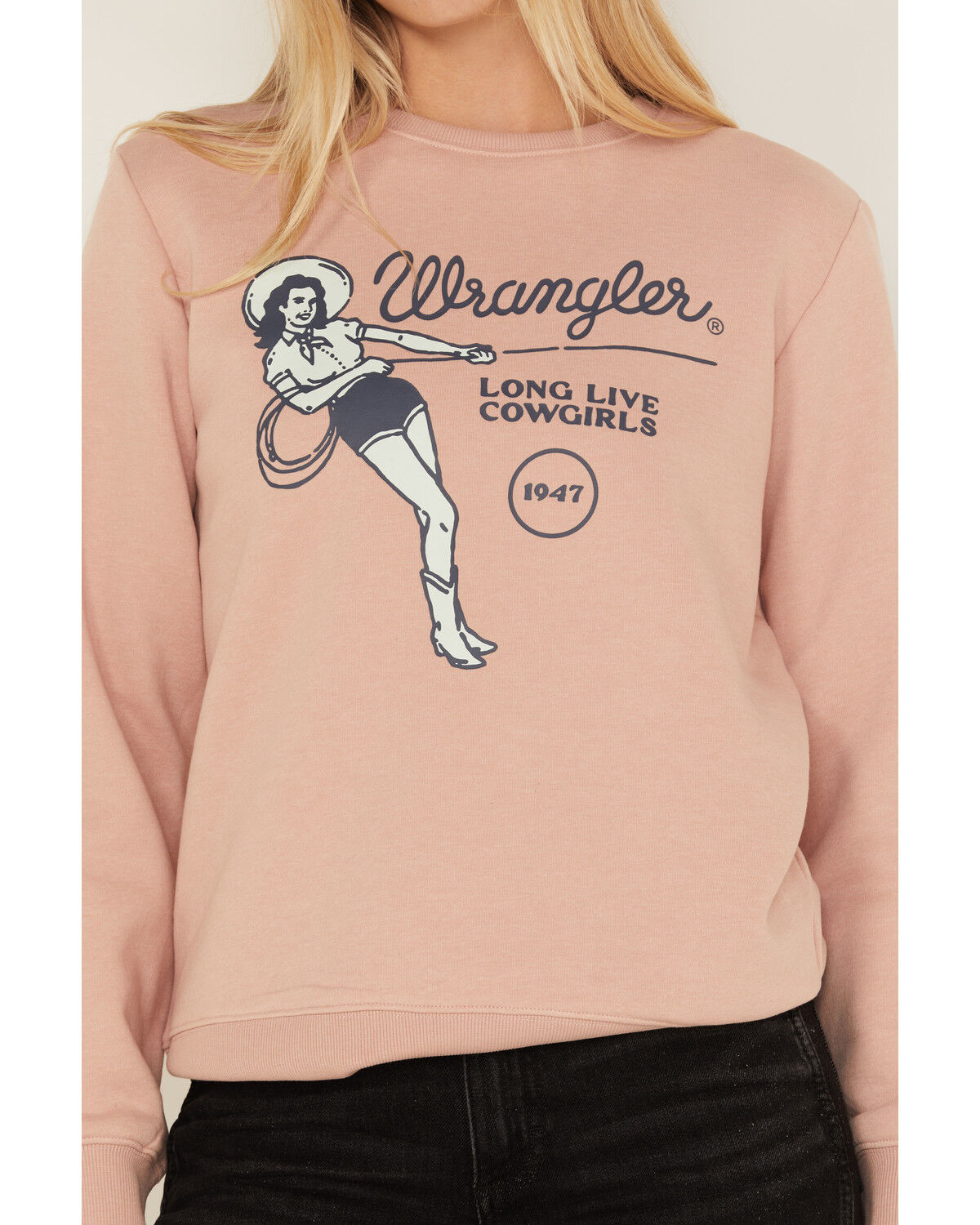 Image #3 - Wrangler Retro Women's Long Live Cowgirls Logo Crewneck, Pink, hi-res