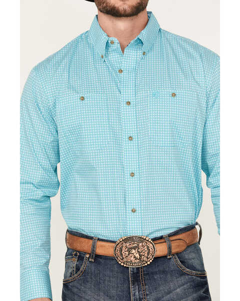 Image #3 - George Strait by Wrangler Men's Geo Print Long Sleeve Button-Down Western Shirt - Big , Turquoise, hi-res