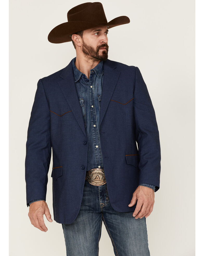 Cody James Men's Piped Patch Button-Down Western Sportcoat , Navy, hi-res