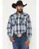 Image #1 - Ely Walker Men's Plaid Print Long Sleeve Pearl Snap Western Shirt - Big, Blue, hi-res