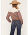 Image #4 - Howdy Hanny Women's Gingham Western Embroidered Long Sleeve Pearl Snap Western Shirt, Brown, hi-res