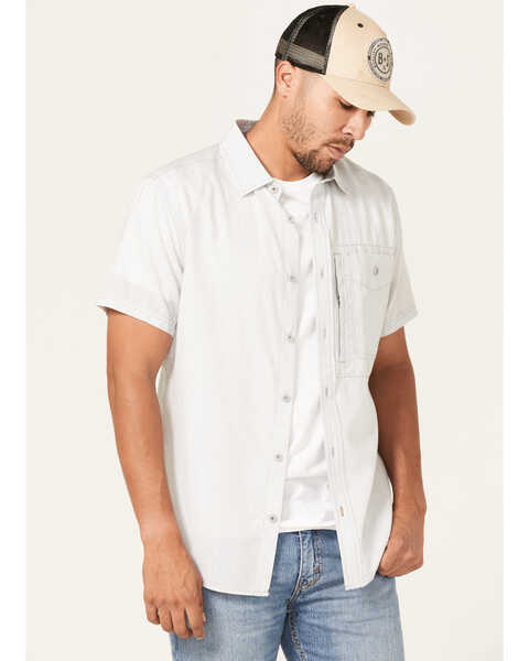 Image #1 - Brothers and Sons Men's Solid Performance Short Sleeve Button Down Western Shirt , Light Grey, hi-res