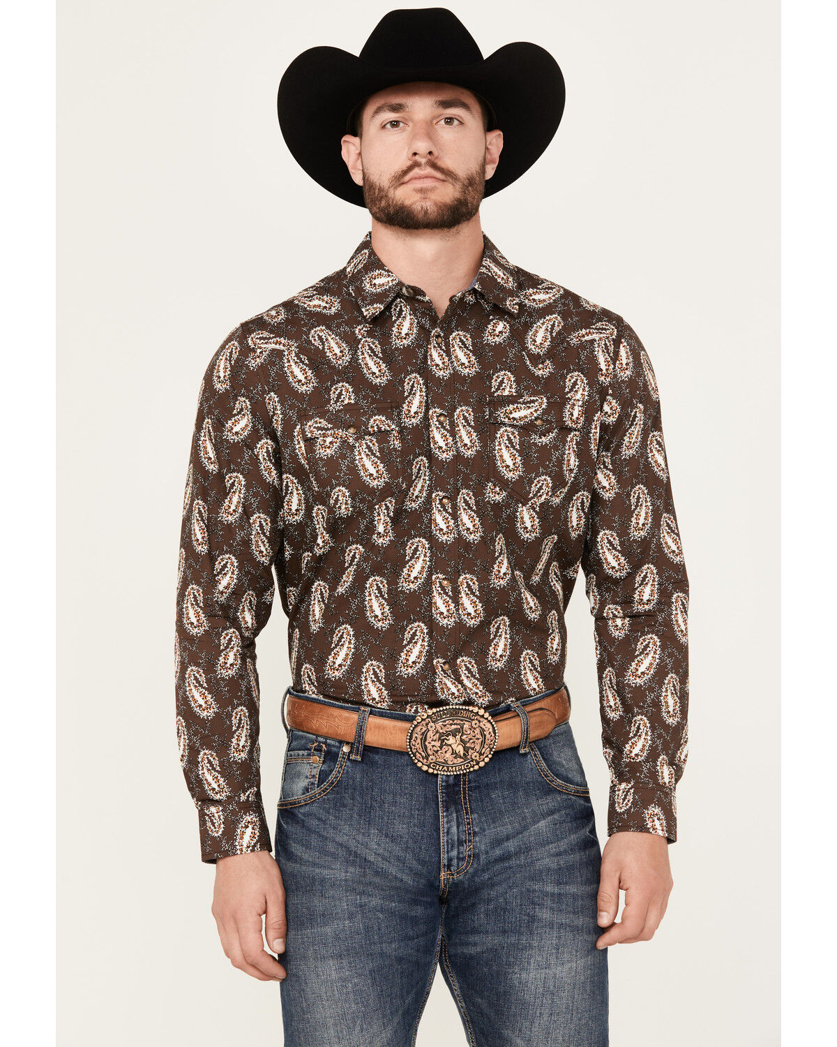 Image #1 - Cody James Men's Flea Market Paisley Print Long Sleeve Snap Western Shirt, Navy, hi-res