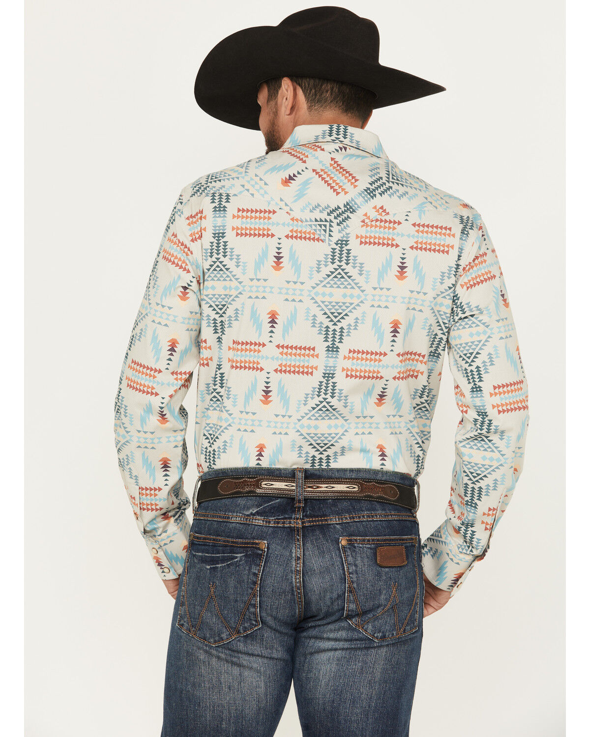 Image #4 - Rock & Roll Denim Men's Southwestern Long Sleeve Snap Stretch Western Shirt, Natural, hi-res