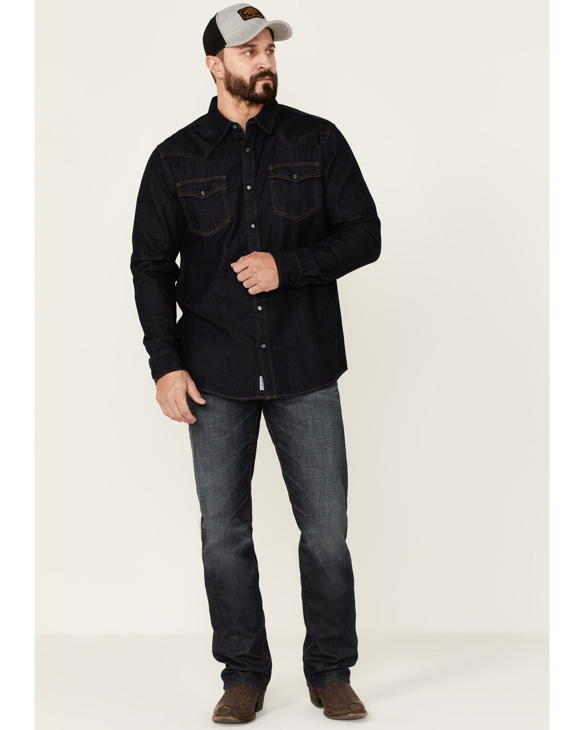 Image #2 - Moonshine Spirit Men's Dark Wash Retro Long Sleeve Snap Western Denim Shirt, Dark Wash, hi-res