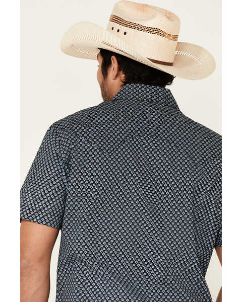 Rock & Roll Denim Men's Geo Print Short Sleeve Pearl Snap Western Shirt , Blue, hi-res