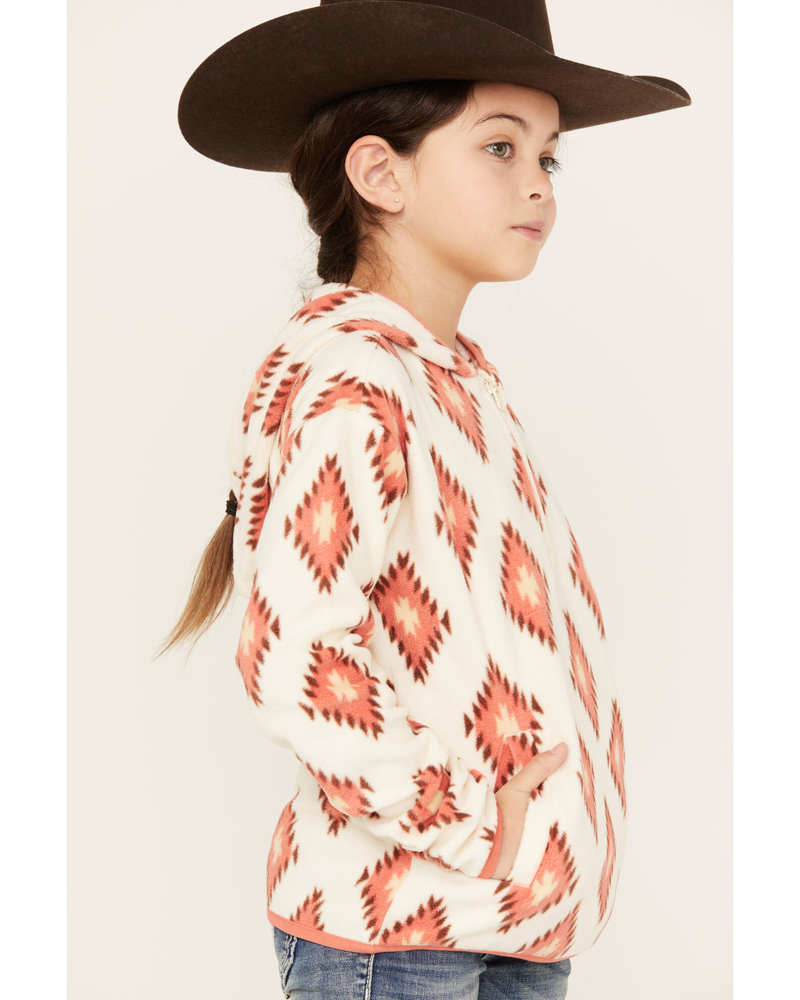 Image #2 - Shyanne Girls' Southwestern Printed Polar Fleece Hooded Pullover, Cream, hi-res