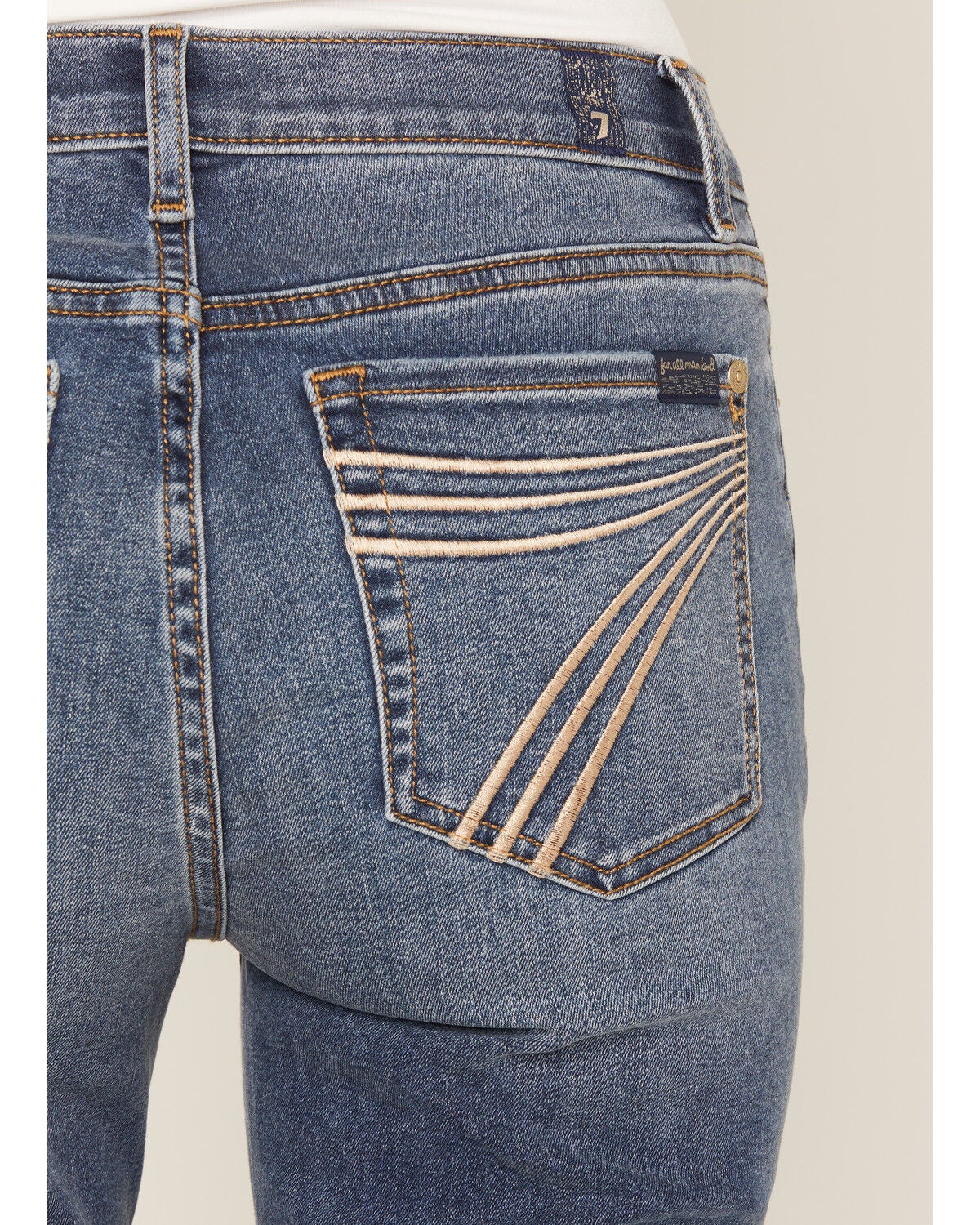 Image #2 - 7 For All Mankind Women's Gale Medium Wash Mid Rise Metallic Pocket 32" Bootcut Stretch Denim Jeans, Medium Wash, hi-res