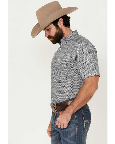 Image #2 - Ariat Men's Trace Mosaic Geo Print Fitted Short Sleeve Button-Down Western Shirt, Dark Blue, hi-res