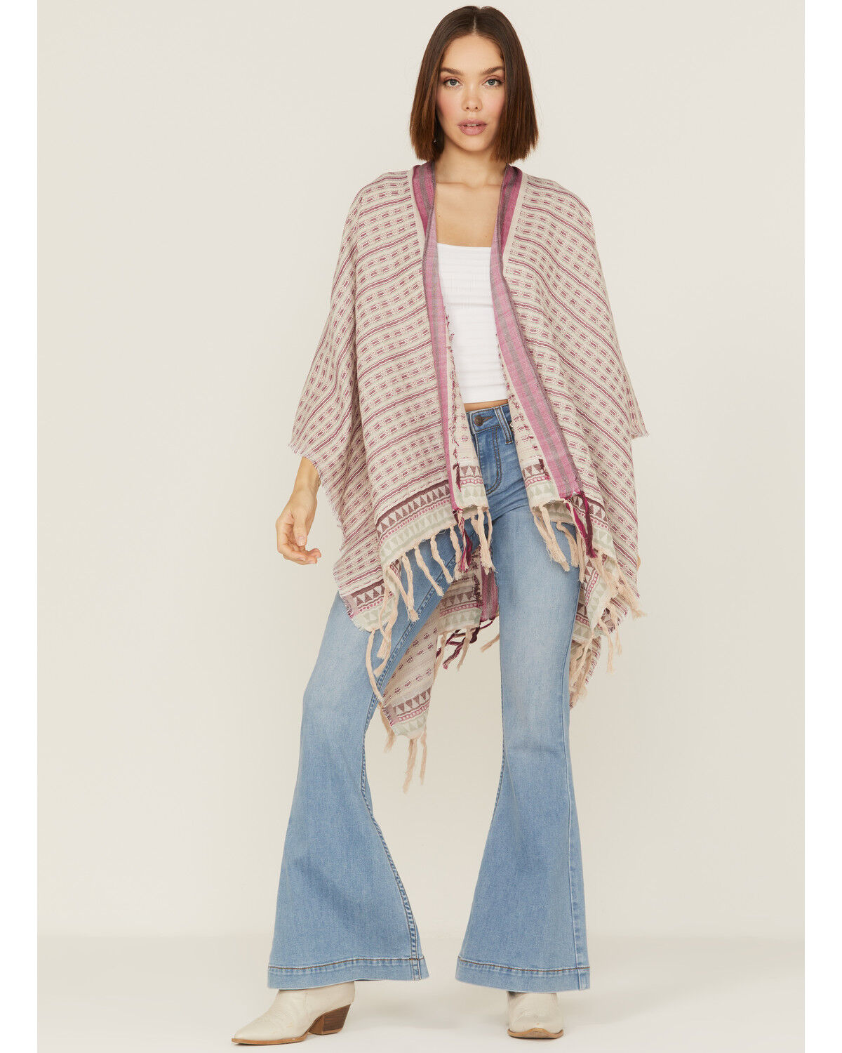 Image #1 - Shyanne Women's Geo Print Fringe Tassel Shawl, Fuchsia, hi-res