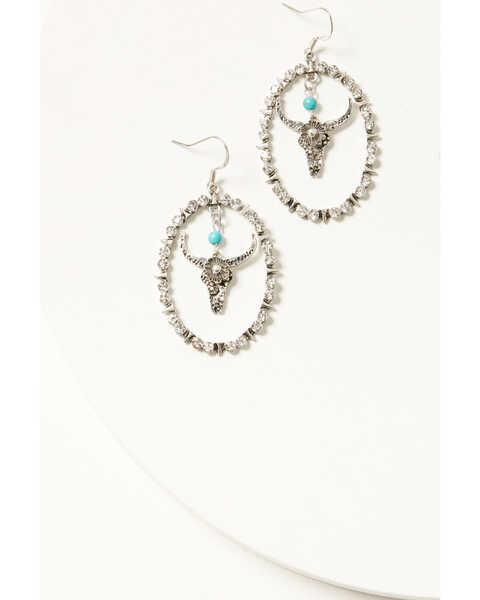 Image #1 - Shyanne Women's Silver Longhorn Chandelier Earrings, Silver, hi-res